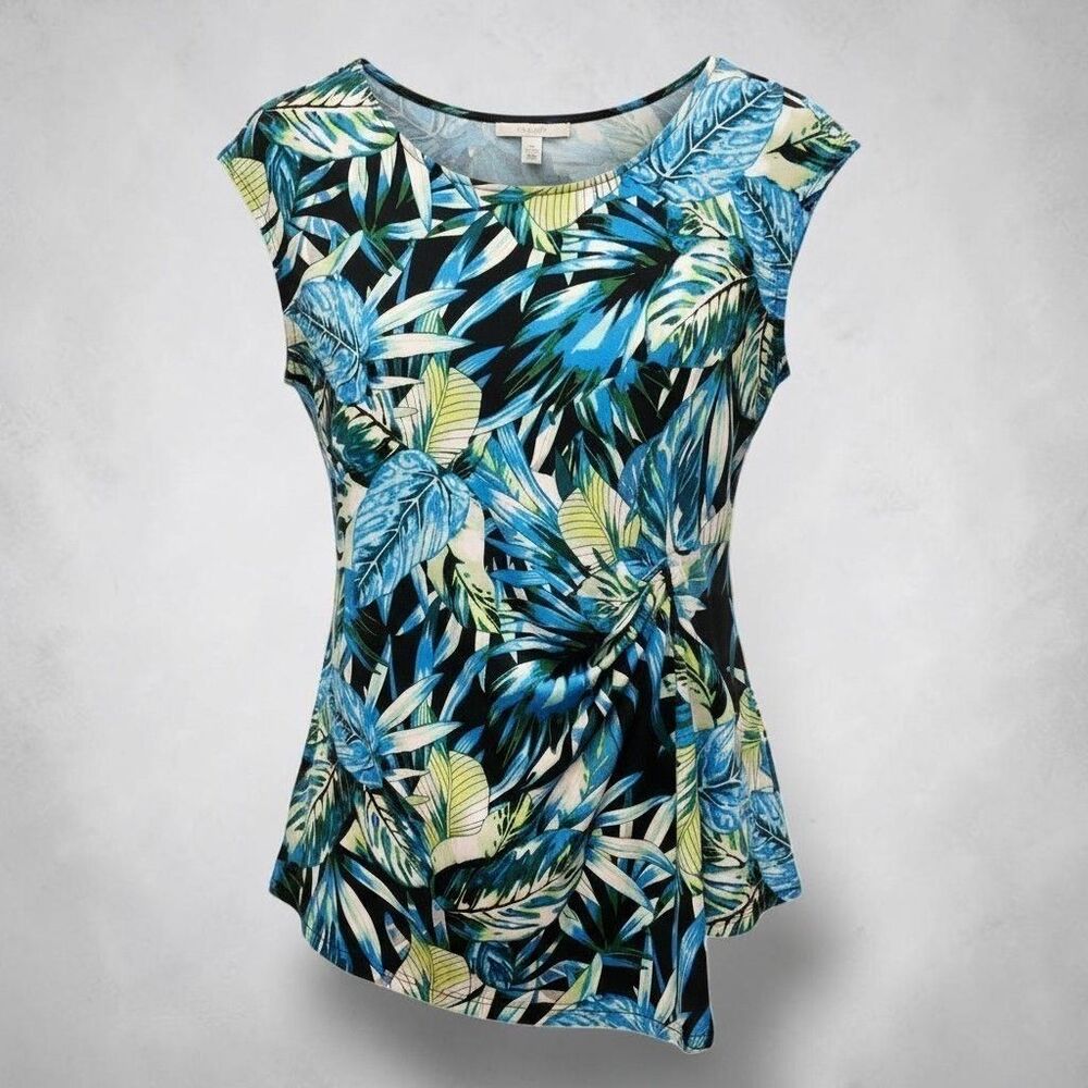 Jules & Leopold Tropical Shirt Womens Large Blue Green Cinched Waist Resortwear